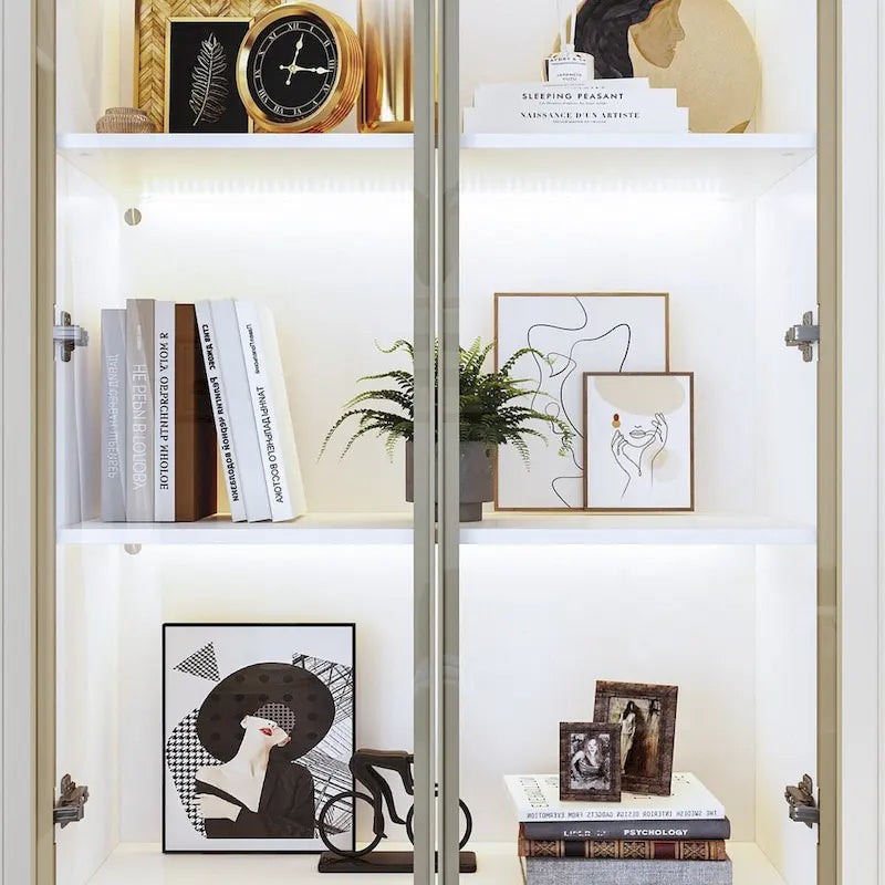Sleek Tall Modular Display Cabinet with LED Lighting