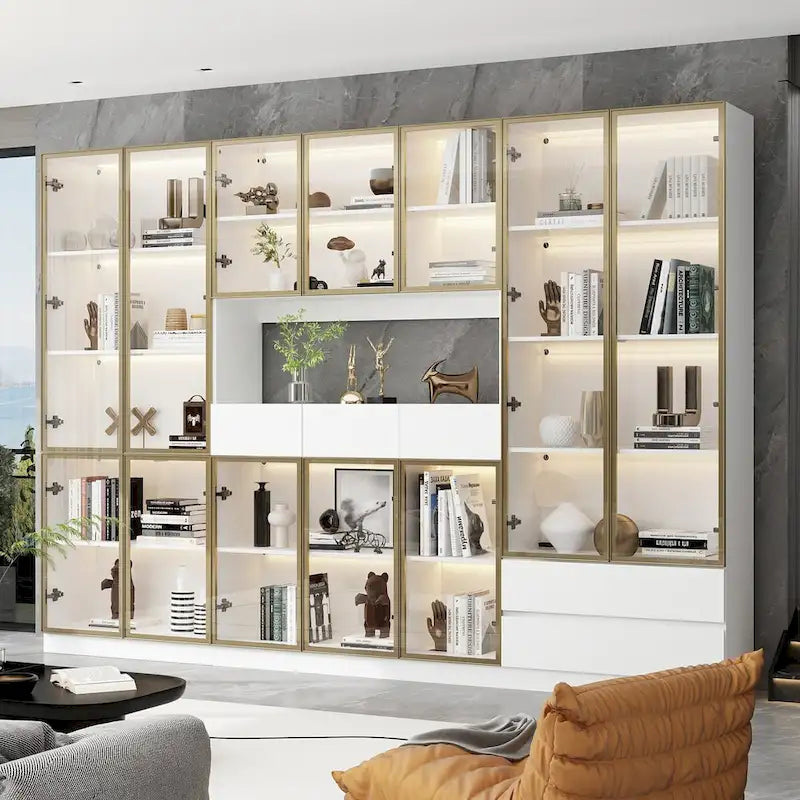 Sleek Tall Modular Display Cabinet with LED Lighting