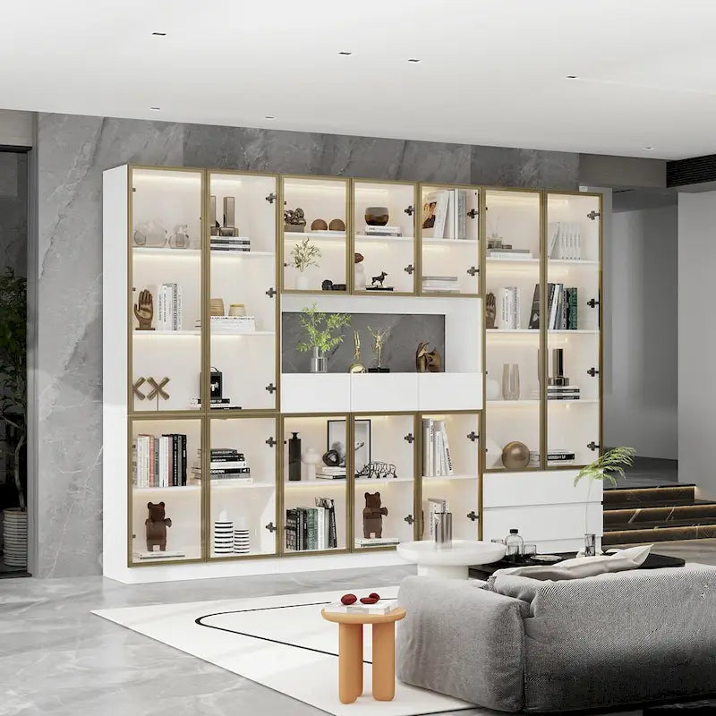 Sleek Tall Modular Display Cabinet with LED Lighting