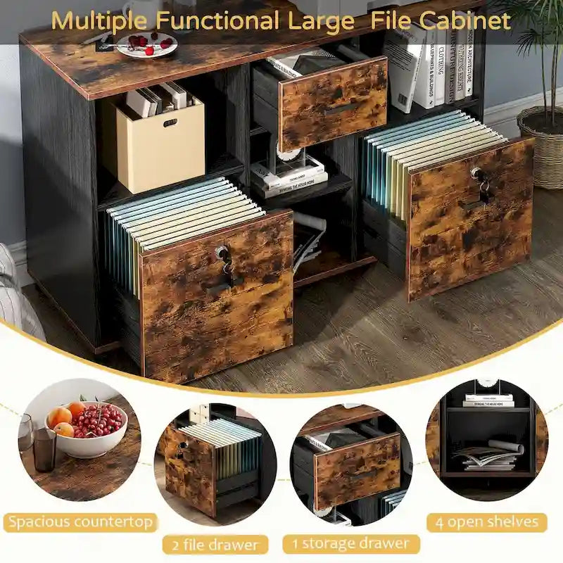 3-Drawer Wood File Cabinet with Lock