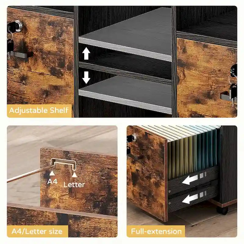 3-Drawer Wood File Cabinet with Lock