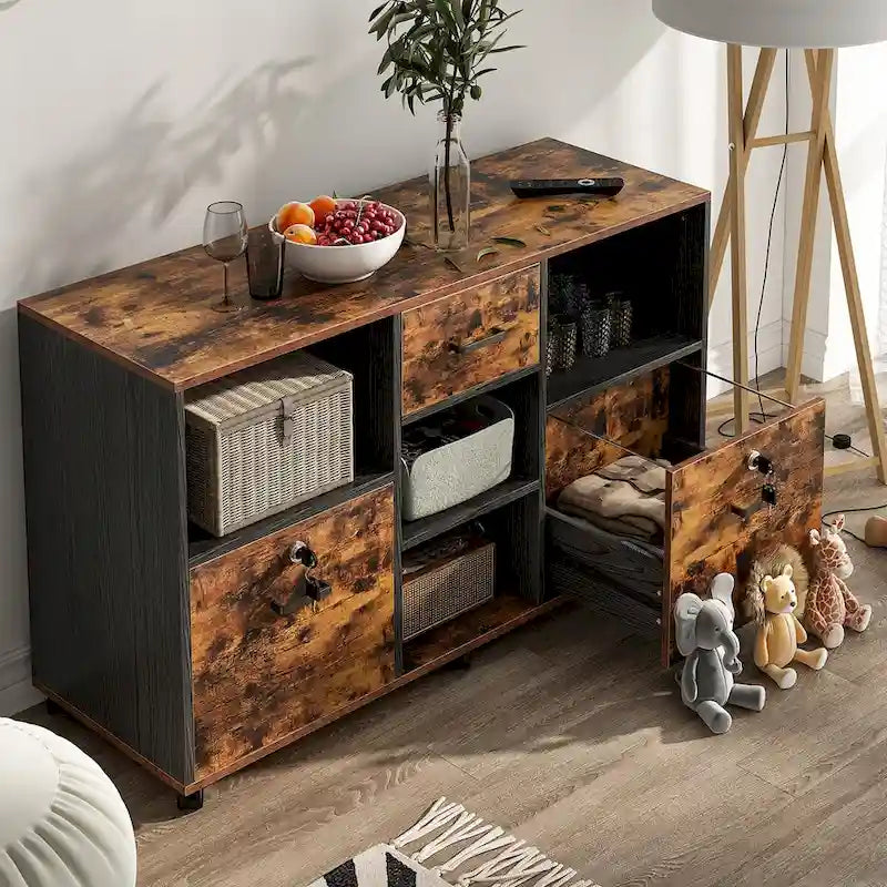 3-Drawer Wood File Cabinet with Lock