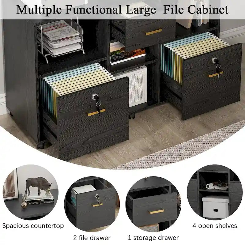 3-Drawer Wood File Cabinet with Lock