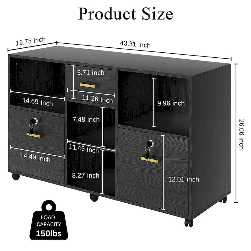 3-Drawer Wood File Cabinet with Lock