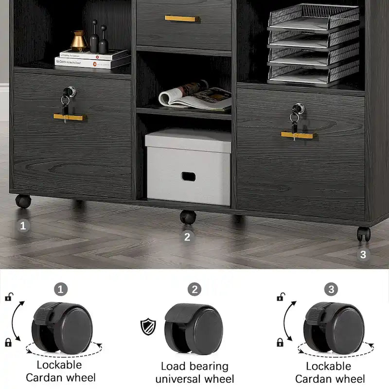 3-Drawer Wood File Cabinet with Lock