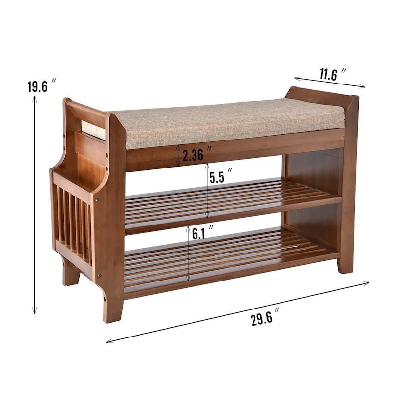 2 Tier Entryway Shoe Storage Organizer Shelf Bamboo Bench - 39.6*11.6*19.6