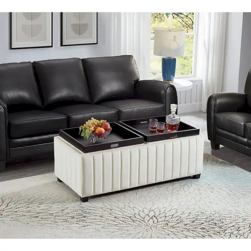 45 inch Wide Square CubeStorage Ottoman Bench,Storage Bench with coffee tray,coffee table Ottoman foot rest,BEIGE velvet fabric