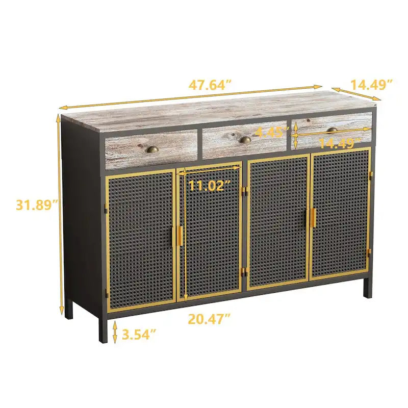 Modern 4 Doors Sideboard with 3 Top Drawers