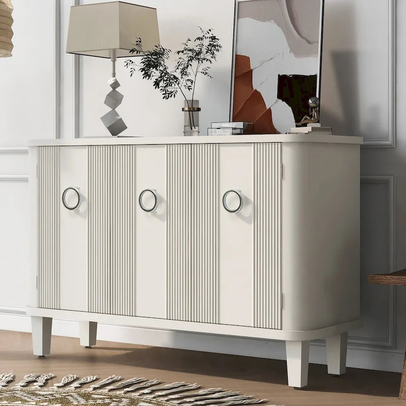 Simple and Atmospheric Solid Wood Veneer Fraxinus Mandschuric Cabinet with Three fir Doors,Adjustable