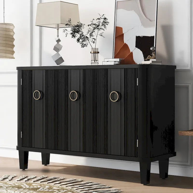 Simple and Atmospheric Solid Wood Veneer Fraxinus Mandschuric Cabinet with Three fir Doors,Adjustable