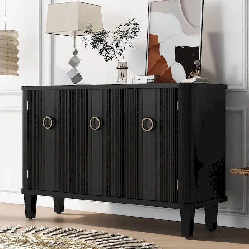 Simple and Atmospheric Solid Wood Veneer Fraxinus Mandschuric Cabinet with Three fir Doors,Adjustable