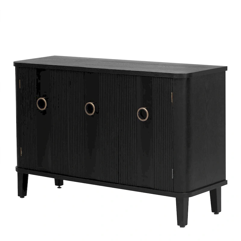 Simple and Atmospheric Solid Wood Veneer Fraxinus Mandschuric Cabinet with Three fir Doors,Adjustable