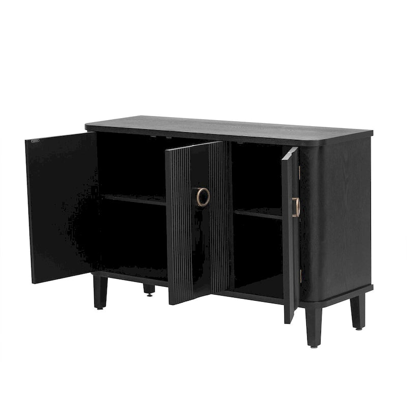 Simple and Atmospheric Solid Wood Veneer Fraxinus Mandschuric Cabinet with Three fir Doors,Adjustable