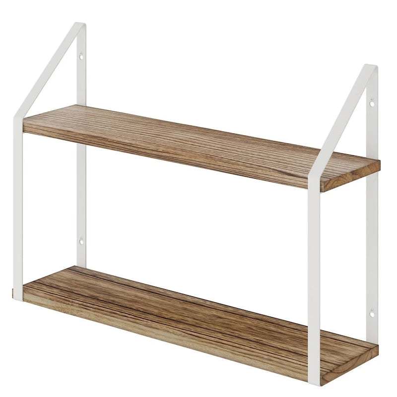 Wallniture Modena 2 Tier Shelves with White Brackets, Bathroom Wall Decor, 24x6, Burnt