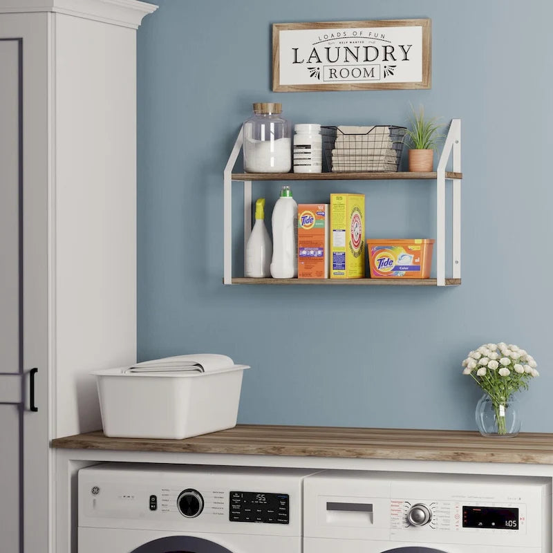 Wallniture Modena 2 Tier Shelves with White Brackets, Bathroom Wall Decor, 24x6, Burnt