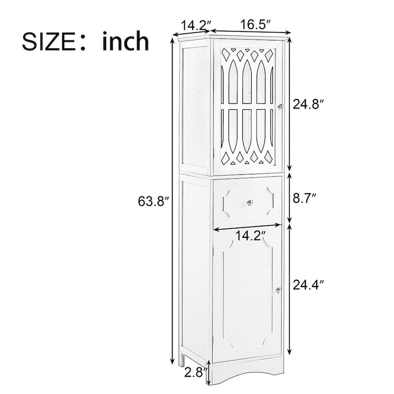 Tall Bathroom Cabinet, Freestanding Storage Cabinet with Drawer and Doors, MDF Board, Acrylic Door, Adjustable Shelf, Black