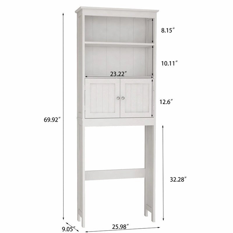 Over The Toilet Storage Cabinet, Bathroom Organizer with Two Shelves and Cabinet, Freestanding Wooden 2-Door Toilet Storage Rack