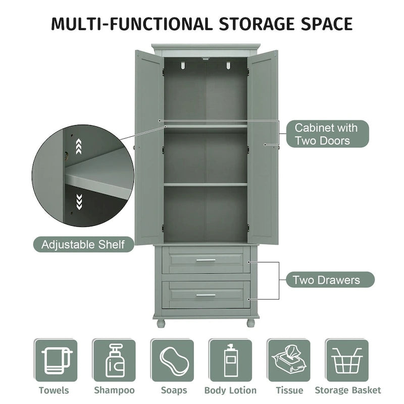 Tall Storage Cabinet with Two Drawers for Bathroom/Office