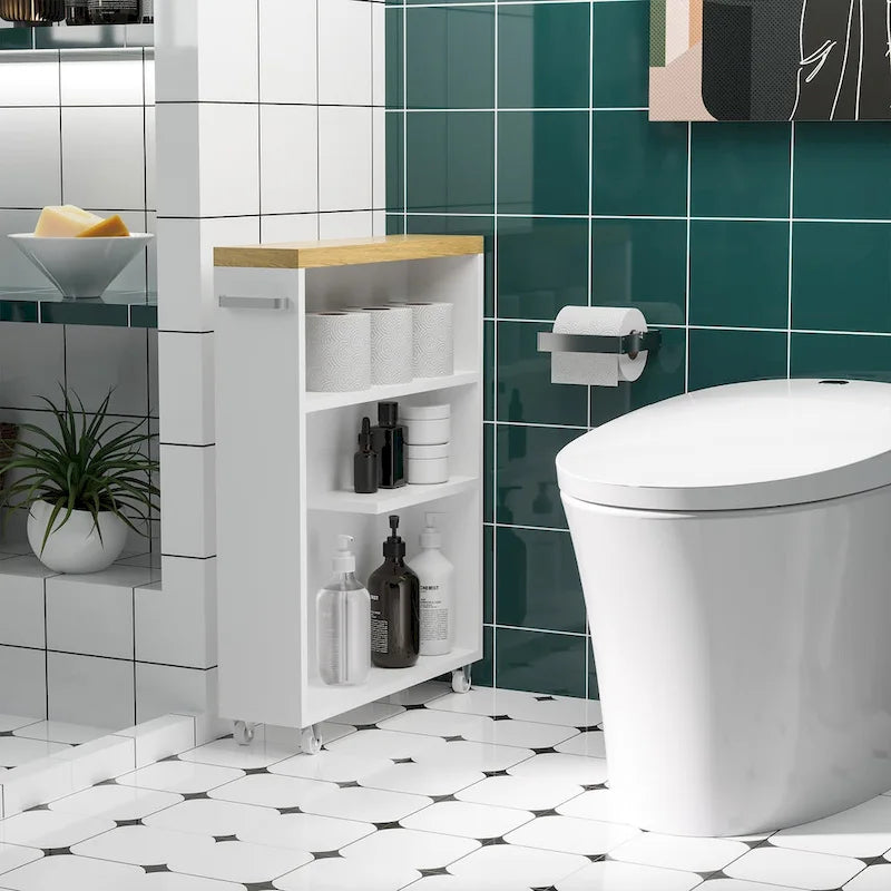Slim Bathroom Cabinet with Wheels Storage Organizer