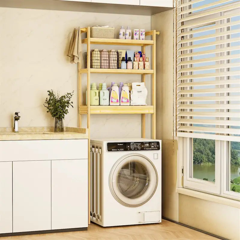 Over Toilet Shelf Space-saving Bamboo Bathroom Cabinet Rack Adjustable