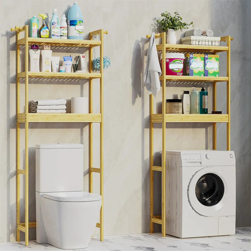 Over Toilet Shelf Space-saving Bamboo Bathroom Cabinet Rack Adjustable